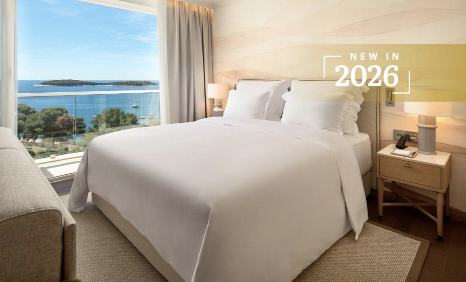 Sea-view room with floor-to-ceiling window over the Pakleni Islands