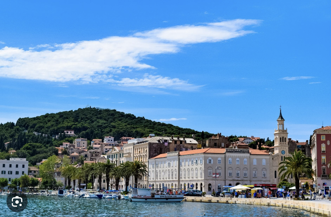 Split's Riva promenade and Marjan Hill from the water