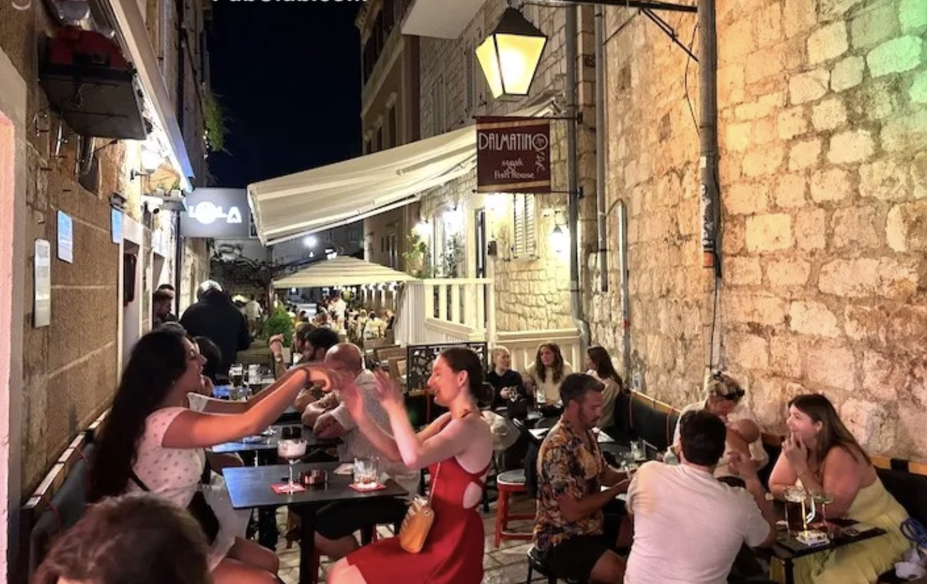 Old Town bar tables at night, Hvar
